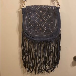 Blue Studded Boho Fringe Purse